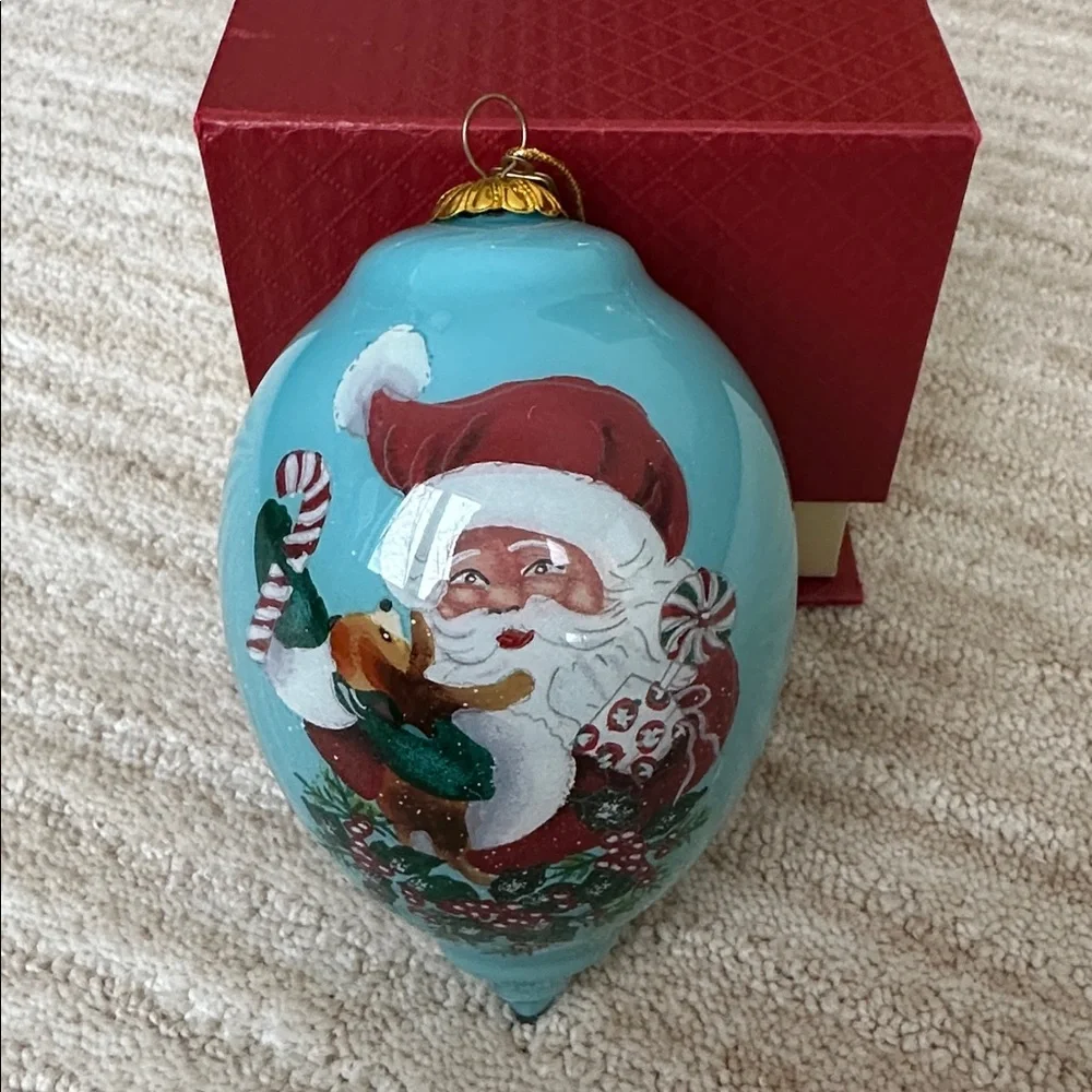 Li Bien 2017 Ornament Pier 1 Glass Ornament Santa Puppy Hand Blown & Painted